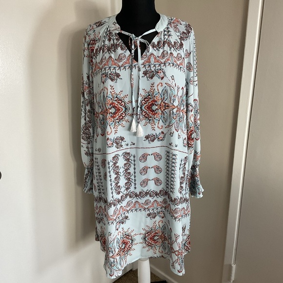 Source Unknown Dresses & Skirts - Floral Tie Neck Long Sleeve Sheath Dress L Large Boho Chic Modest Work Event